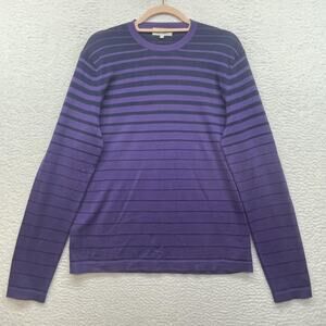 Neiman Marcus Sweater Mens Medium Purple Stripe Cashmere Crewneck Knit Pullover